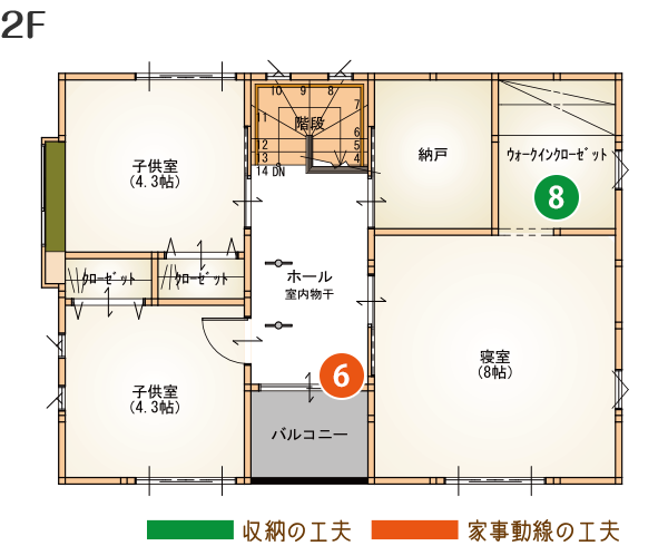 家族が笑顔になれる家。2階間取り図