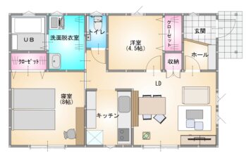 19坪の平屋間取り2LDK